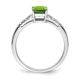14k White Gold Emerald-cut Peridot and Diamond Ring
